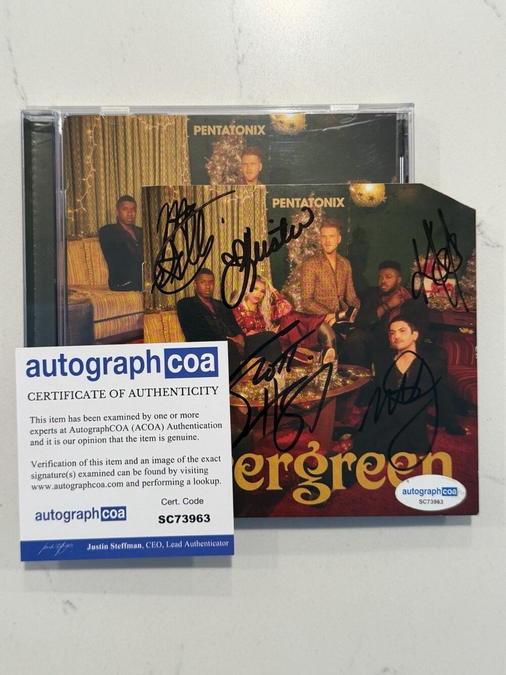 PENTATONIX SIGNED EVERGREEN CD Auto AUTOGRAPHED COA ACOA #10